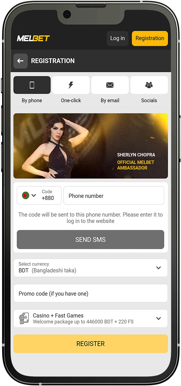 Sign up or log in to your account at the Melbet iOS app.
