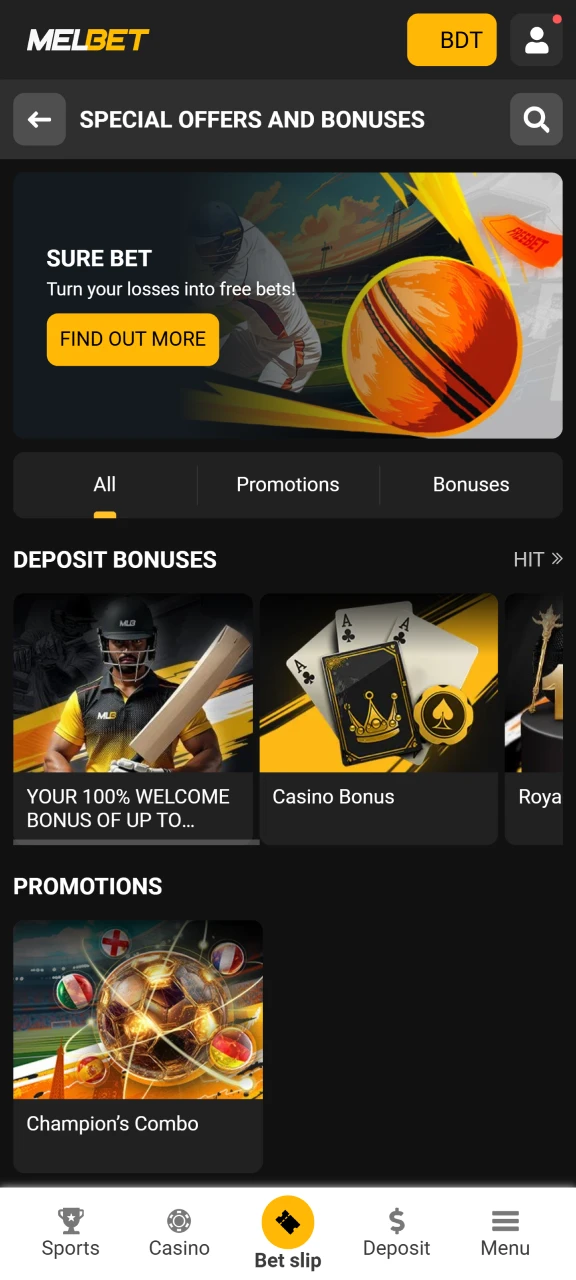 Melbet বিভিন্ন ধরণের প্রচার এবং বোনাস অফার করে।