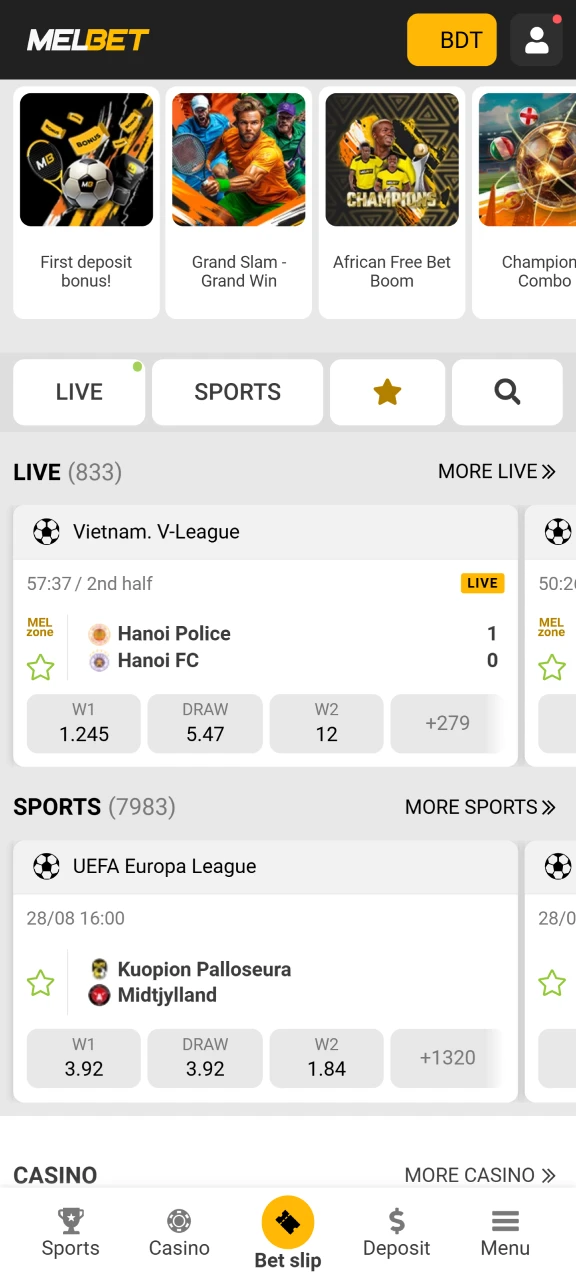 অফিসিয়াল Melbet অ্যাপে খেলা এবং বাজি ধরা উপভোগ করুন।