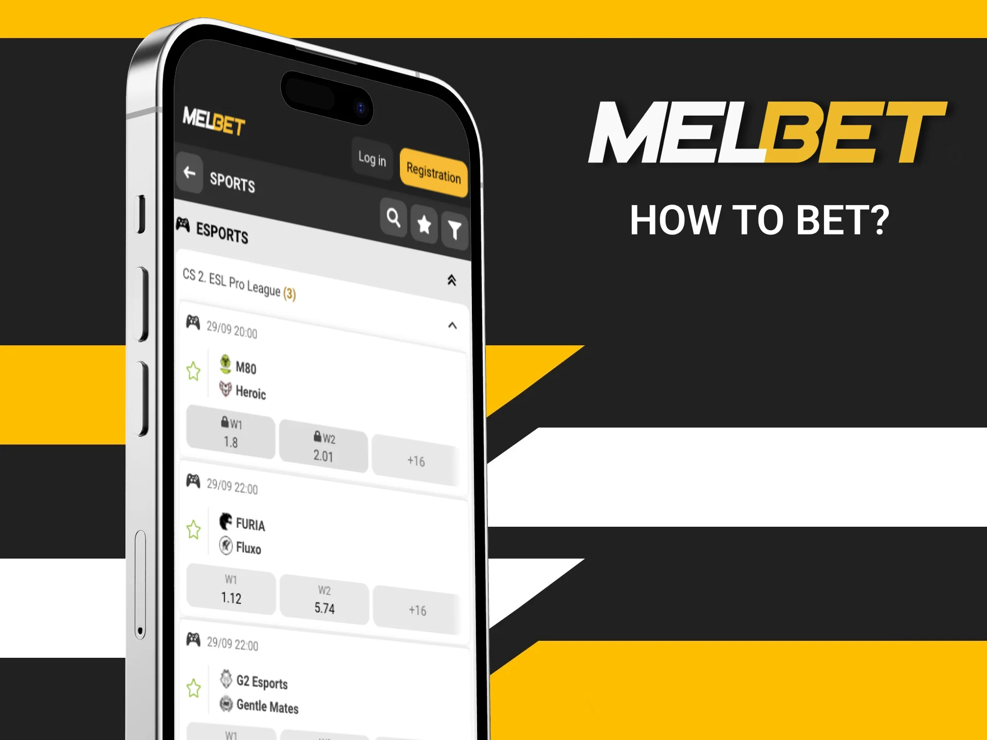 Follow a few simple steps to start betting on esports on the Melbet website.