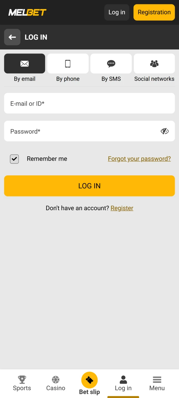 Log in to your Melbet account to withdraw money.