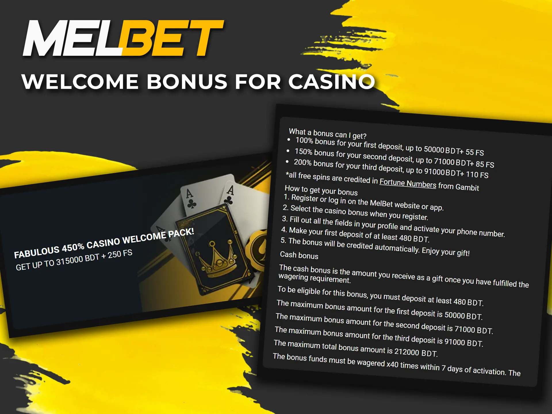 Create an account and receive a Melbet welcome bonus for casino.