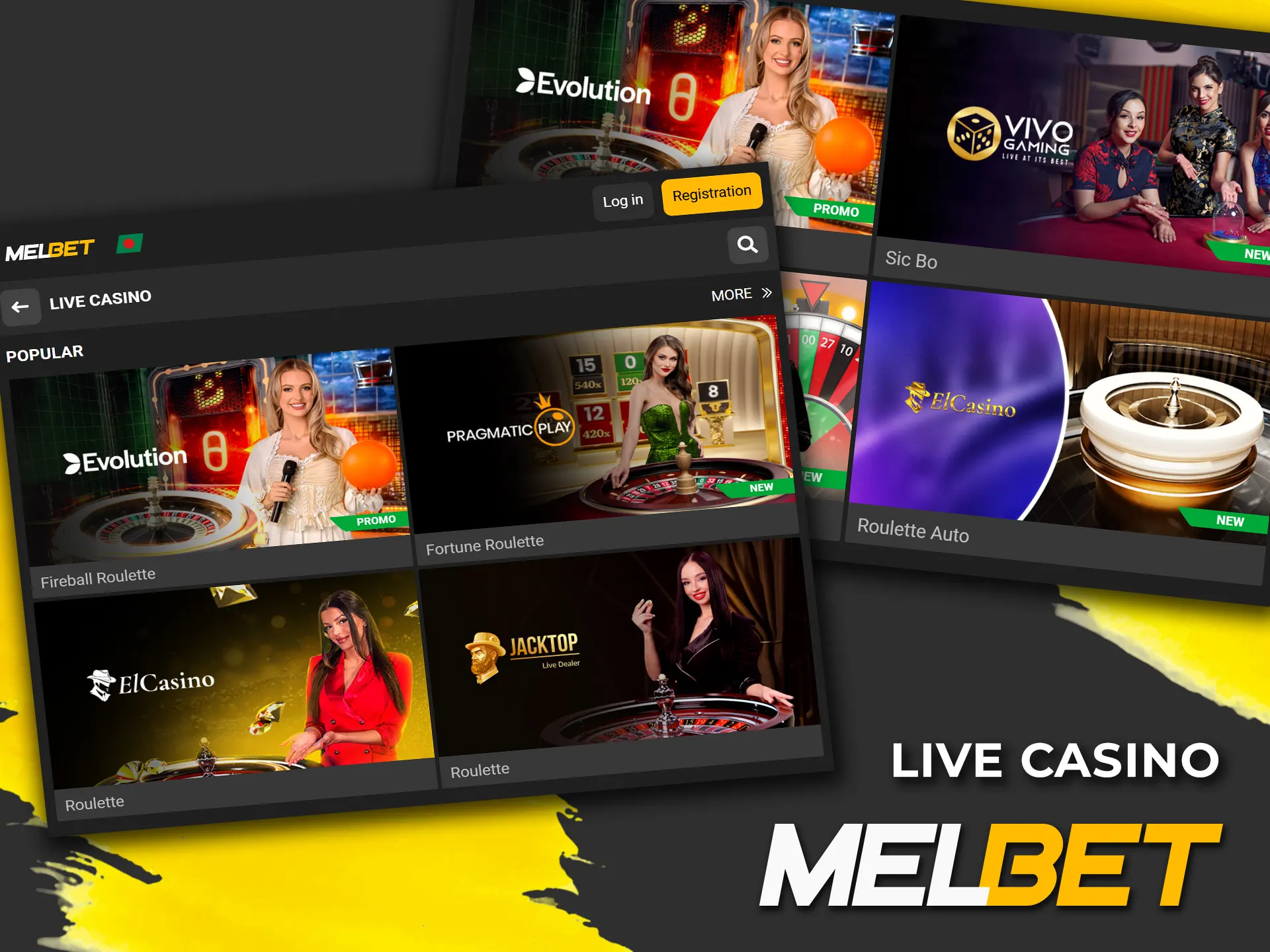 Register and play at a live casino with real dealers at Melbet Bangladesh.