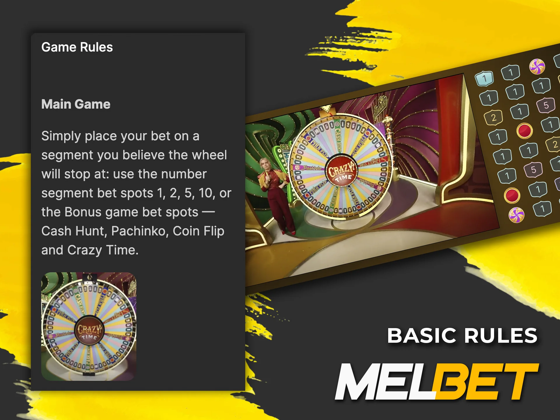Take a responsible approach to learning the rules of Crazy Time at Melbet Casino.