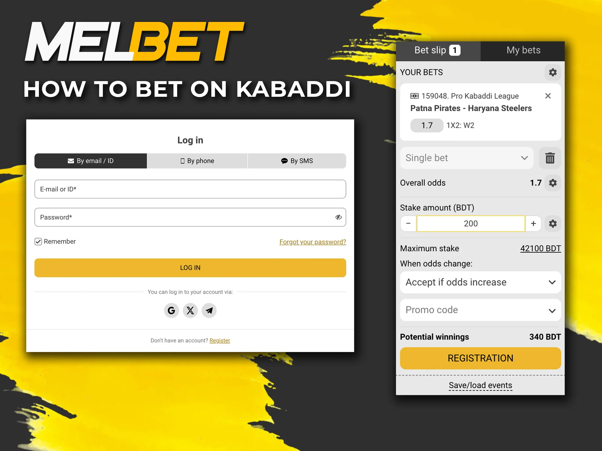 Log in and start exploring Melbet Kabaddi betting market available on the website.