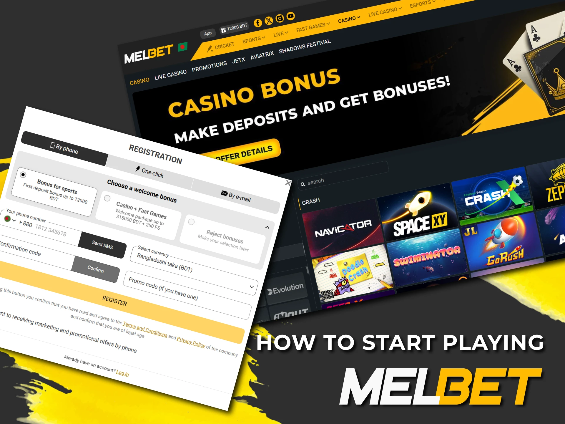 Register at Melbet and start playing crash games.