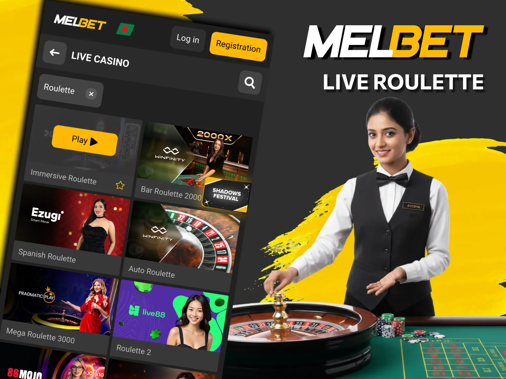 Real‑time roulette action at Melbet with live dealers.